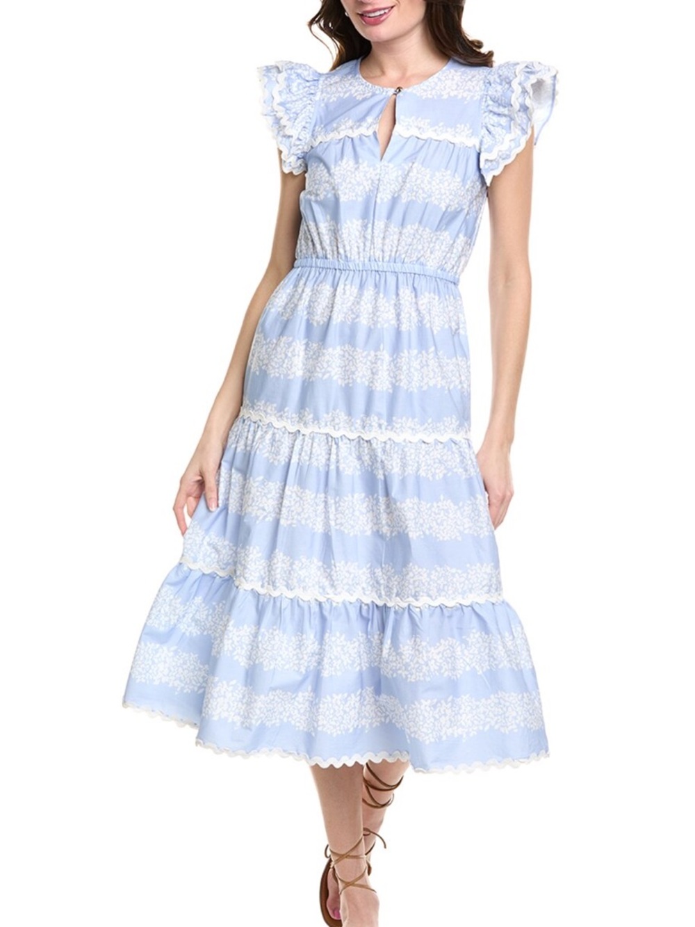 Sail to Sable Pale Blue Lace-Trim Tiered Midi Dress